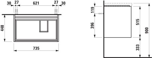 Laufen Lani Alsószekrény 2 fiókos 735 mm jobbos Matt fehér