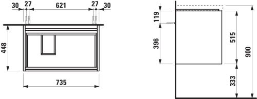 Laufen Lani Alsószekrény 2 fiókos 735 mm balos Fényes fehér