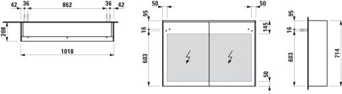Laufen Lani Tükrös szekrény ledes világítással 1020 mm Vad tölgy