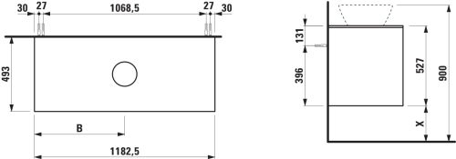 Laufen Lani Pultos Alsószekrény 2 fiókkal kivágással középen 1180 mm Vad tölgy