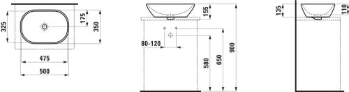 Laufen Lua Ovális Pultra ültethető mosdókagyló túlfolyó nélkül 500 mm