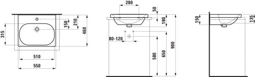 Laufen Lua Mosdókagyló csiszolt alsó felülettel 550 mm