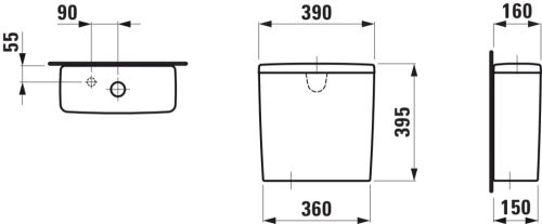 Laufen Lua Öblítőtartály, vízcsatlakozás alul bal oldalon