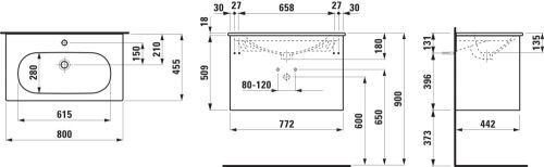 Laufen Lua Alsószekrény slim mosdókagylóval 800 mm Vad tölgy