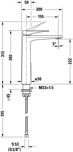 Duravit Tulum by Starck egykaros mosdócsaptelep automata leeresztő nélkül "XL" matt Fekete