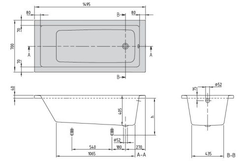 Villeroy & Boch TargaPlus fürdőkád egyenes 1500x700 cm