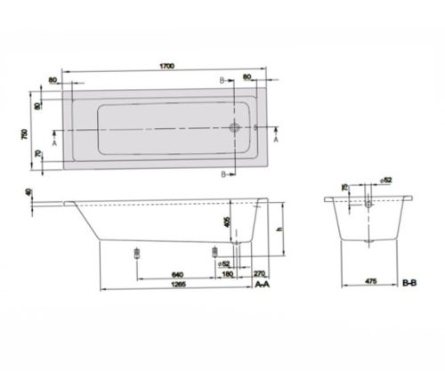 Villeroy & Boch TargaPlus fürdőkád egyenes 1700 x 750 mm