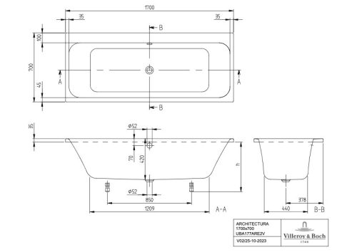 Villeroy & Boch Architectura akril fürdőkád egyenes 1700x700 mm