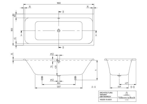 Villeroy & Boch Architectura akril fürdőkád egyenes 1800x800 mm