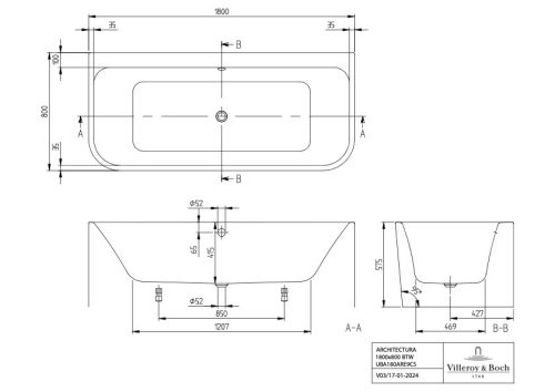 Villeroy & Boch Architectura Falhoz építhető akril fürdőkád 1800x800 mm