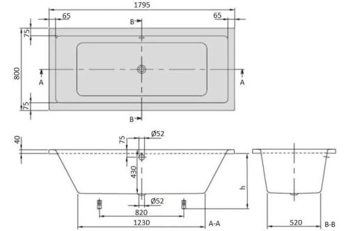 Villeroy & Boch TargaPlus  Akril Fürdőkád Egyenes 1800 x 800 mm