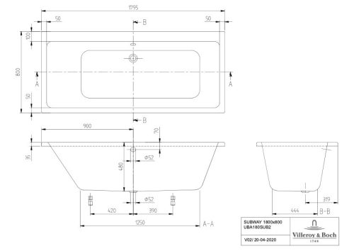 Villeroy & Boch Subway Akril Fürdőkád Egyenes 1800 x 800 mm