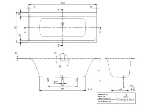 Villeroy & Boch Subway 3.0 Quaryl Fürdőkád Egyenes 1700 x 750 mm