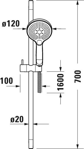 Duravit Zuhanyszett 700mm, Zuhanyrúddal Zuhanyfejjel  3jet, matt fekete